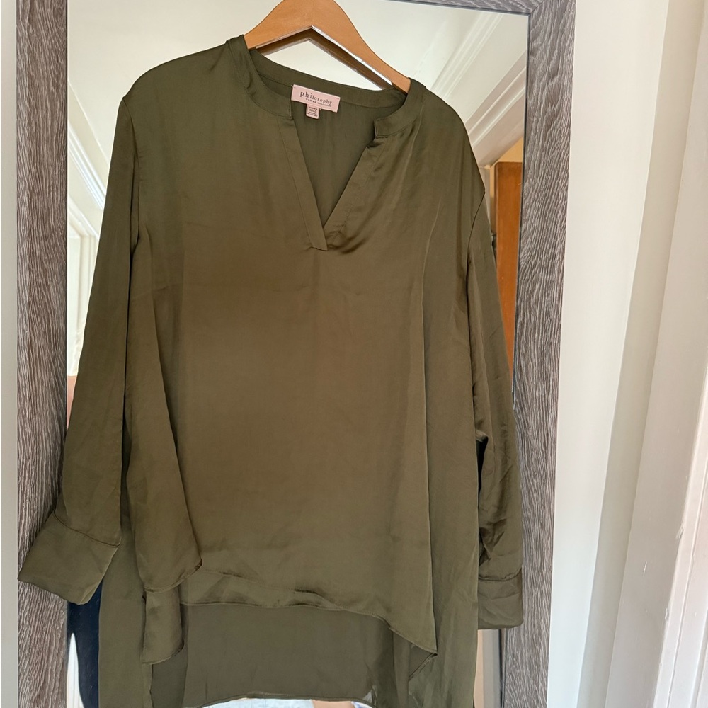Philosophy Green Asymmetrical Tunic with Cuffed Sleeves